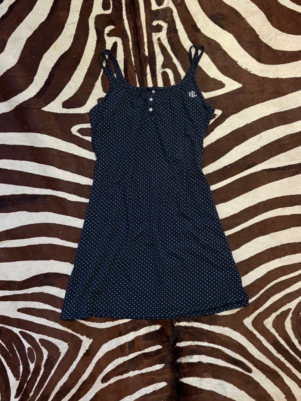 90s vintage Ralph Lauren Navy and White Polka Dot Mini Dress